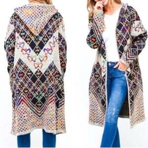 Anthropologie Northern Angel Cardigan Southwest Duster Hood Knit Sz L Boho
